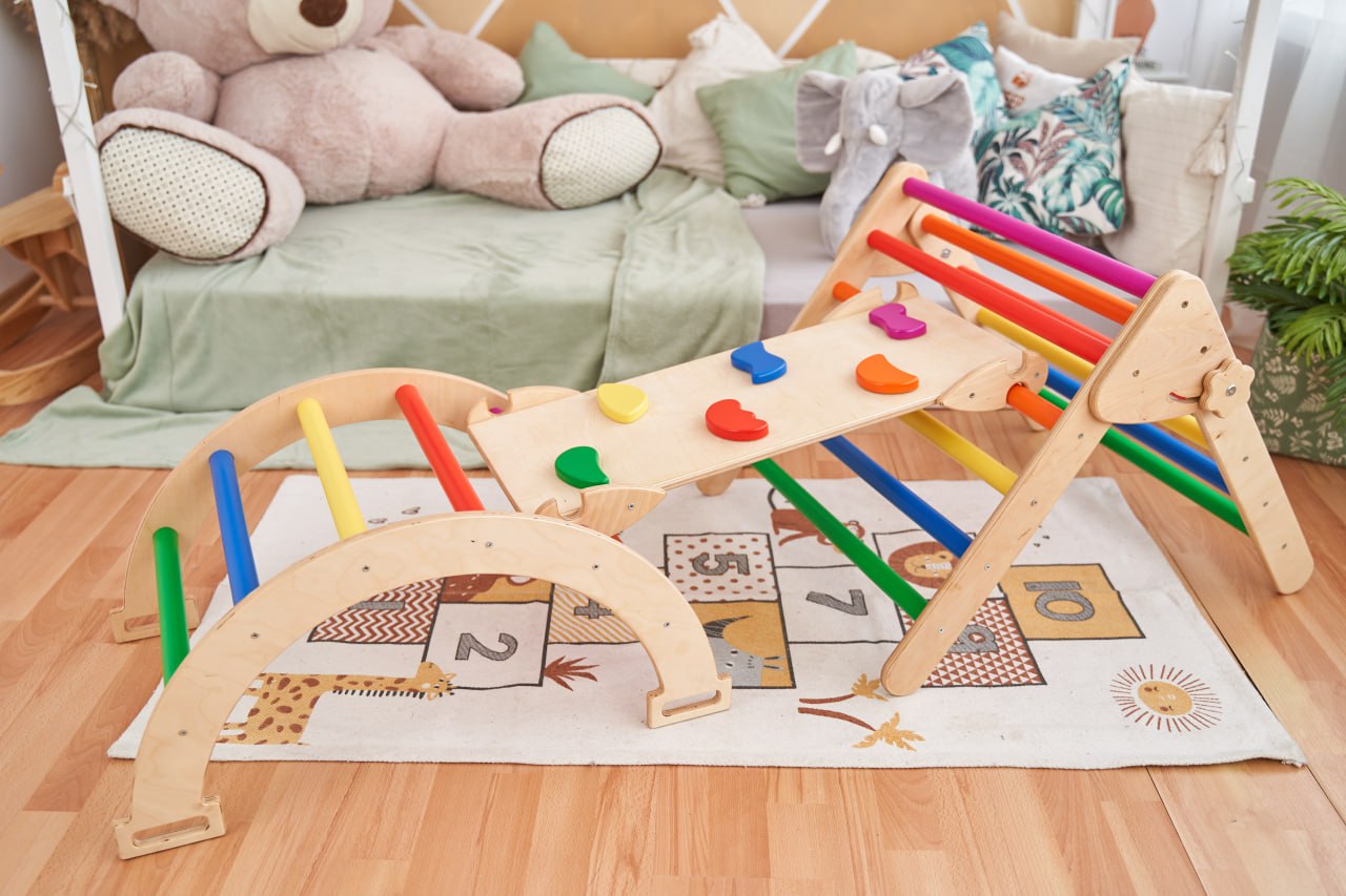 Montessori Play Gym for Kids Set (Arch+Ramp+Board)Bright Min