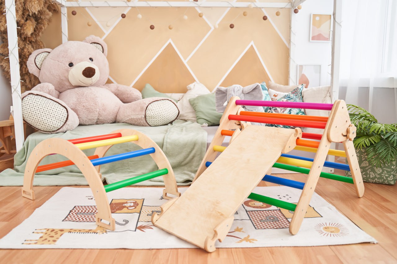 Montessori Play Gym for Kids Set (Arch+Ramp+Board)Bright Min