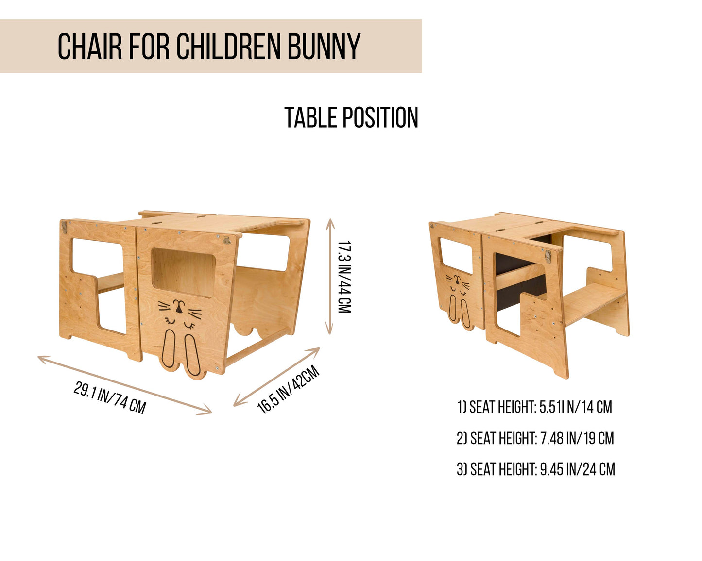 3 în 1: Turn de bucătărie, masă și scaun All-in-One (Bunny)