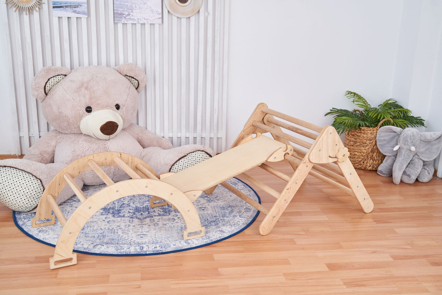 Set de trei triunghi Pikler + rampă + arc (mini)