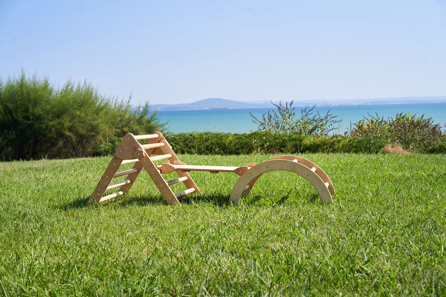 Set de trei triunghi Pikler + rampă + arc (mini)