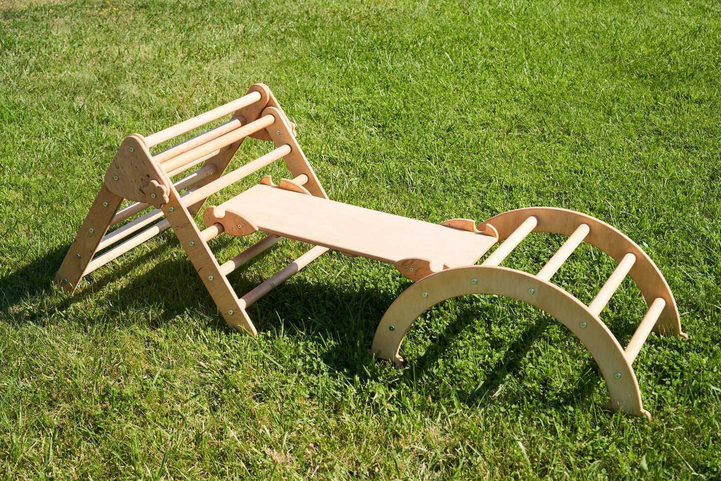 Set de trei triunghi Pikler + rampă + arc (mini)