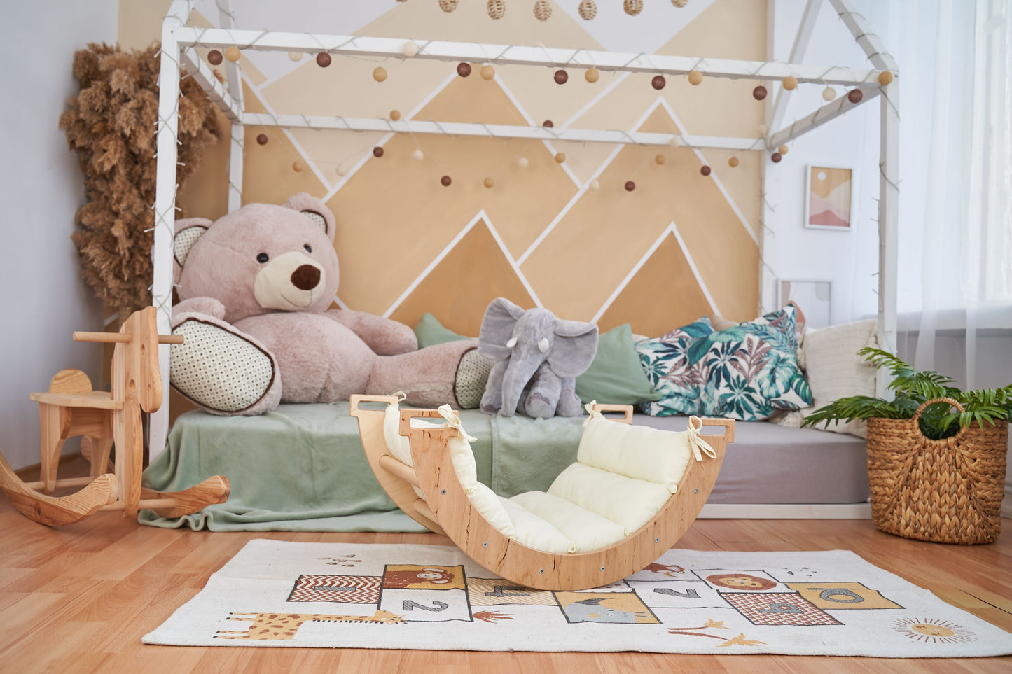 Montessori Baby Rocker Set Arch + Cushion (Min) wood