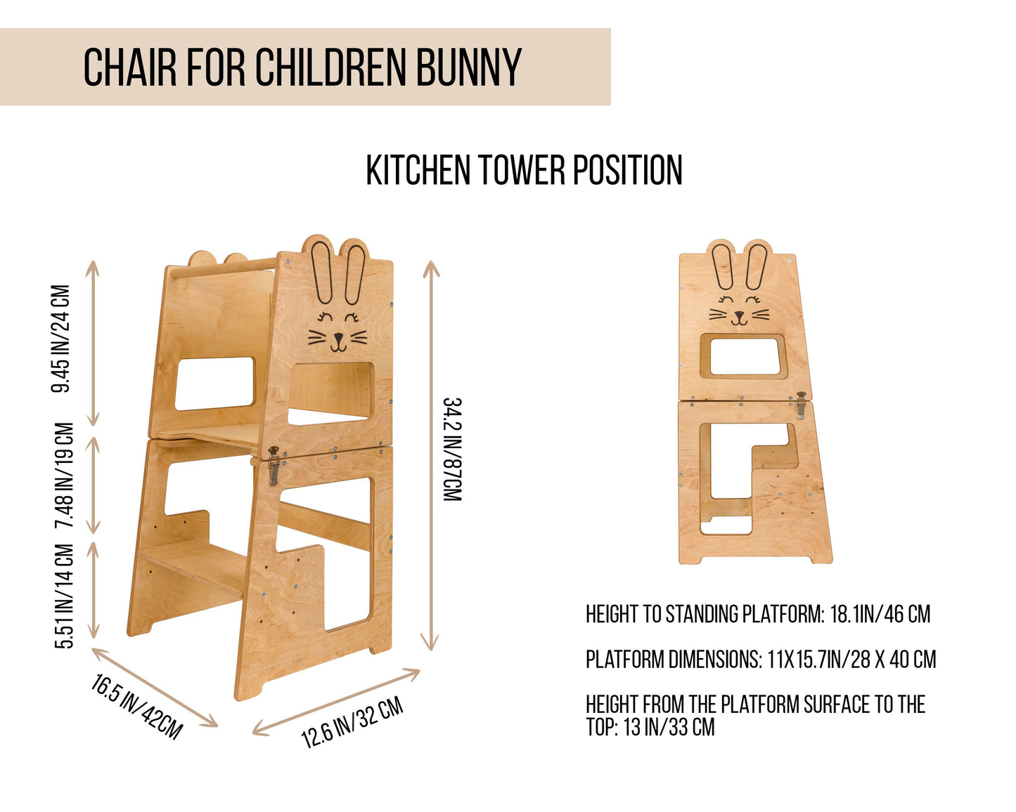 3 în 1: Turn de bucătărie, masă și scaun All-in-One (Bunny)